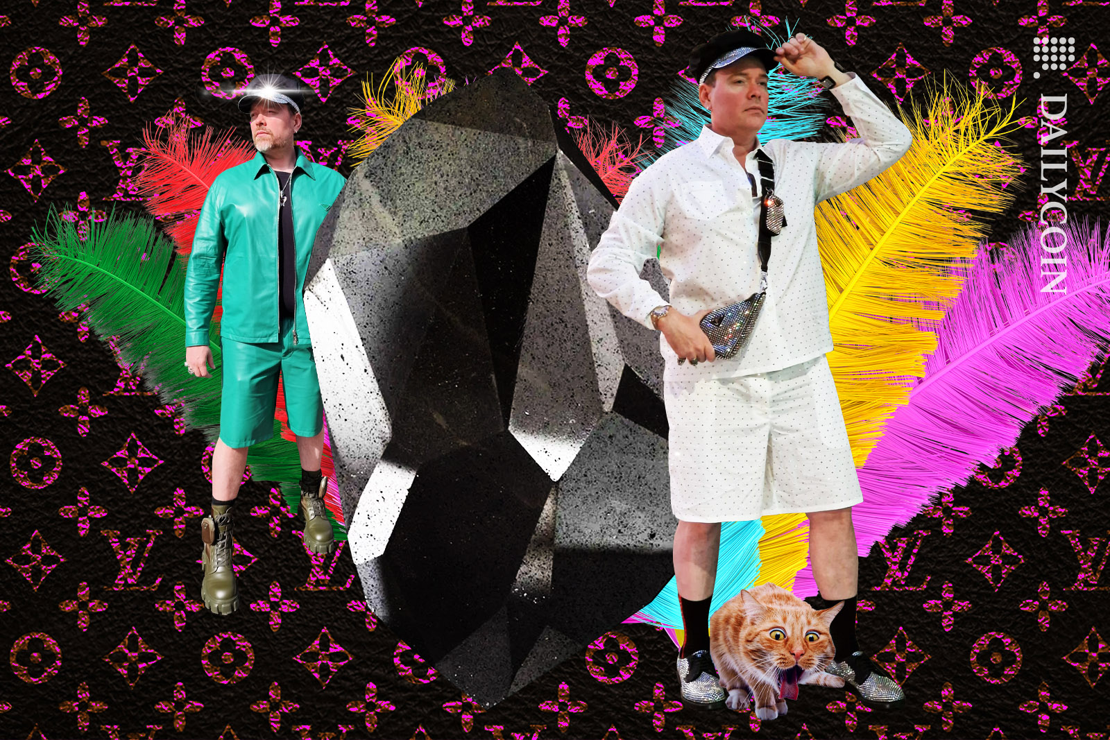 HEX's Richard Heart posing with the world's largest black diamond, dressed very tastefully.