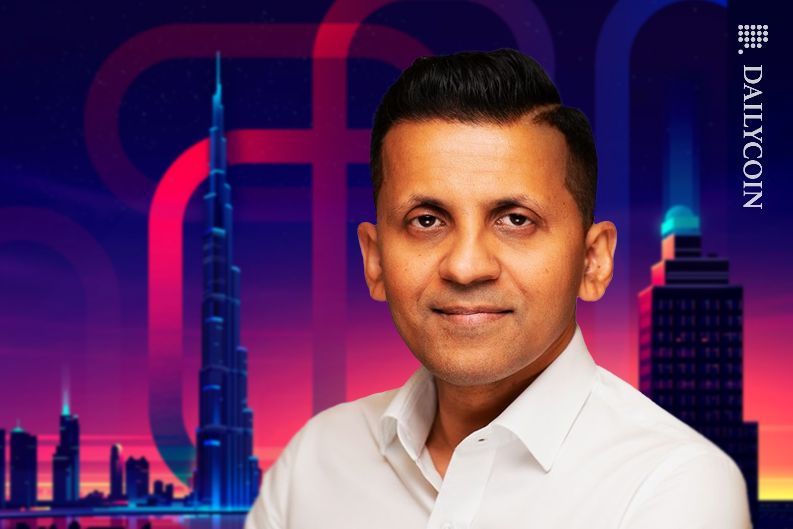 Laser Digital CEO Jez Mohideen in laser lit Dubai.