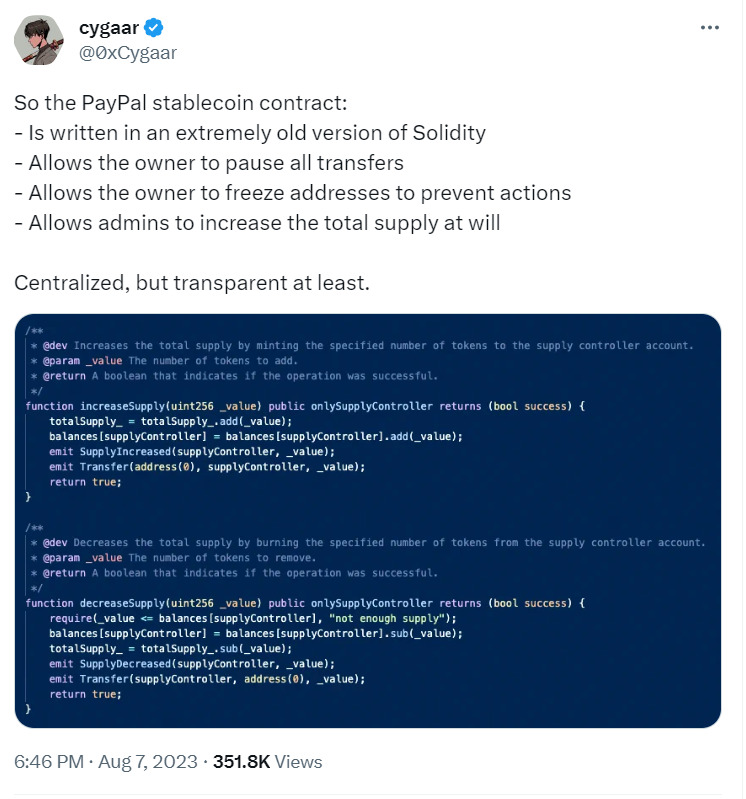 PYUSD contract code issues.