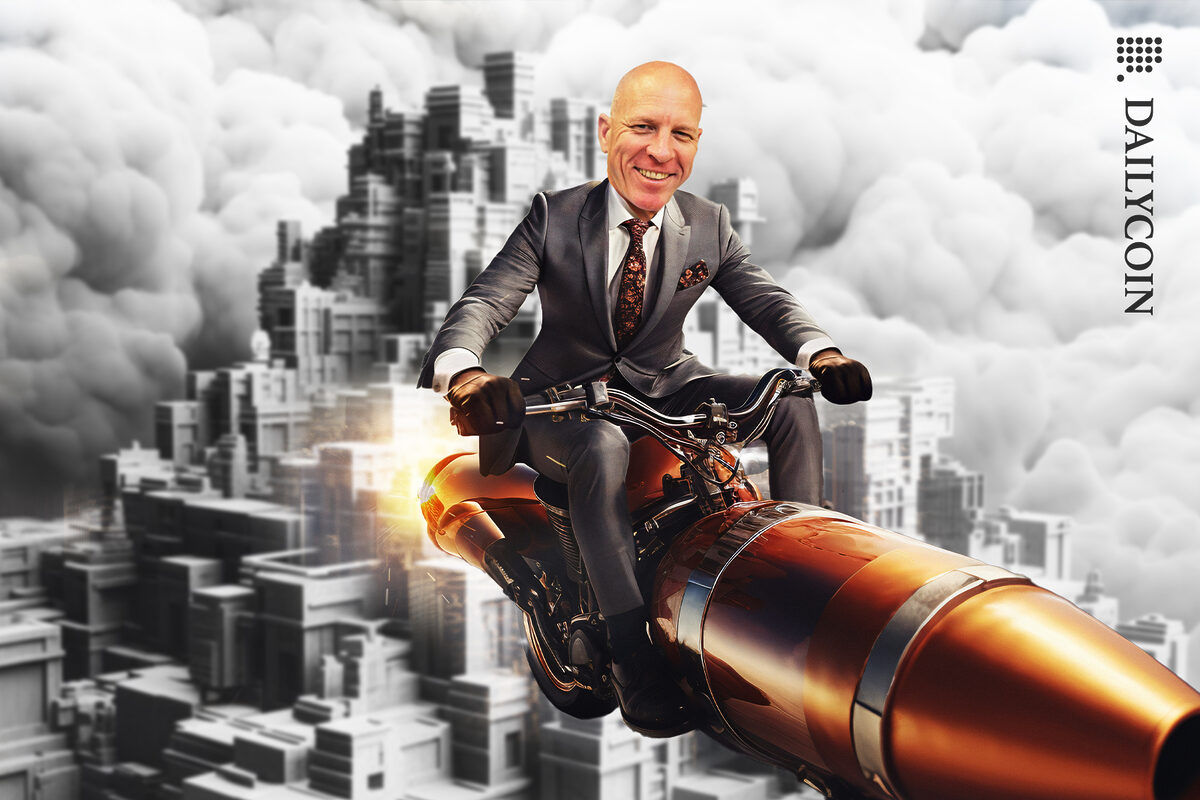 Silvergate Alan Lane shooting out of the silver city on a rocket.