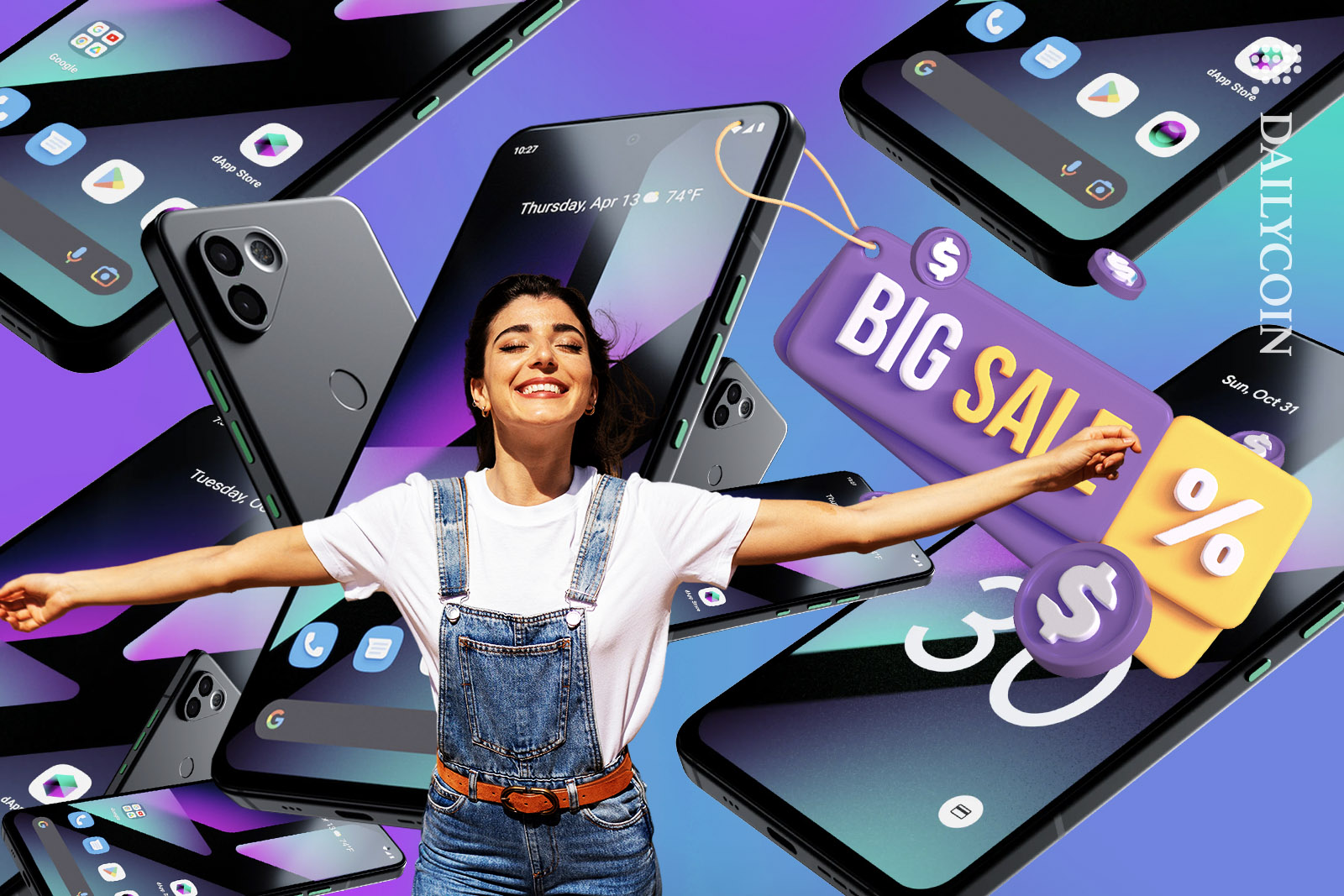 Woman very happy about the Solana phone's new price.