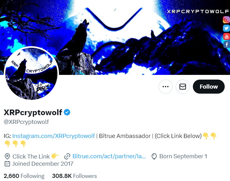 XRPcryptowolf X profile.