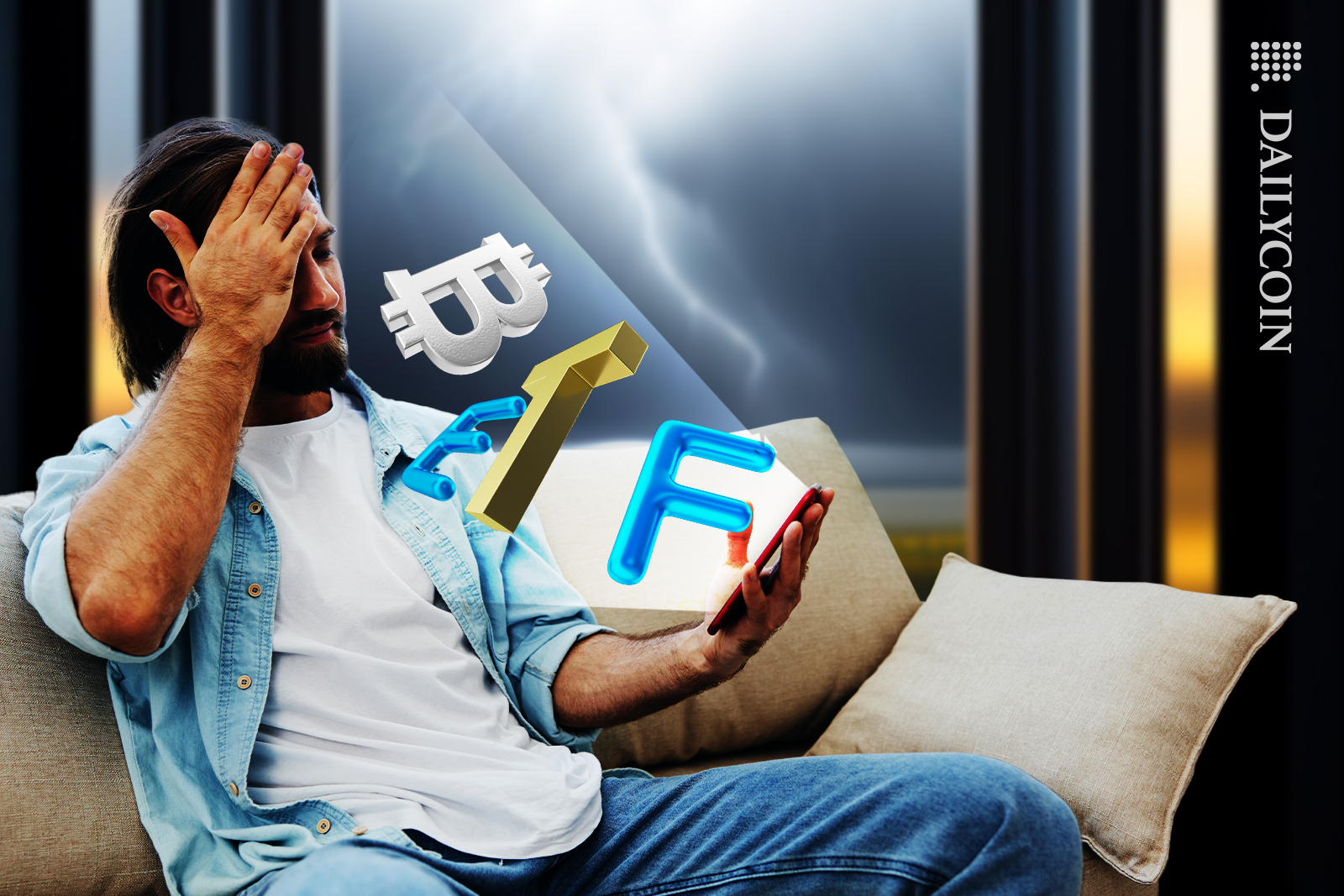 Man seeing some bad news about Bitcoin ETF.