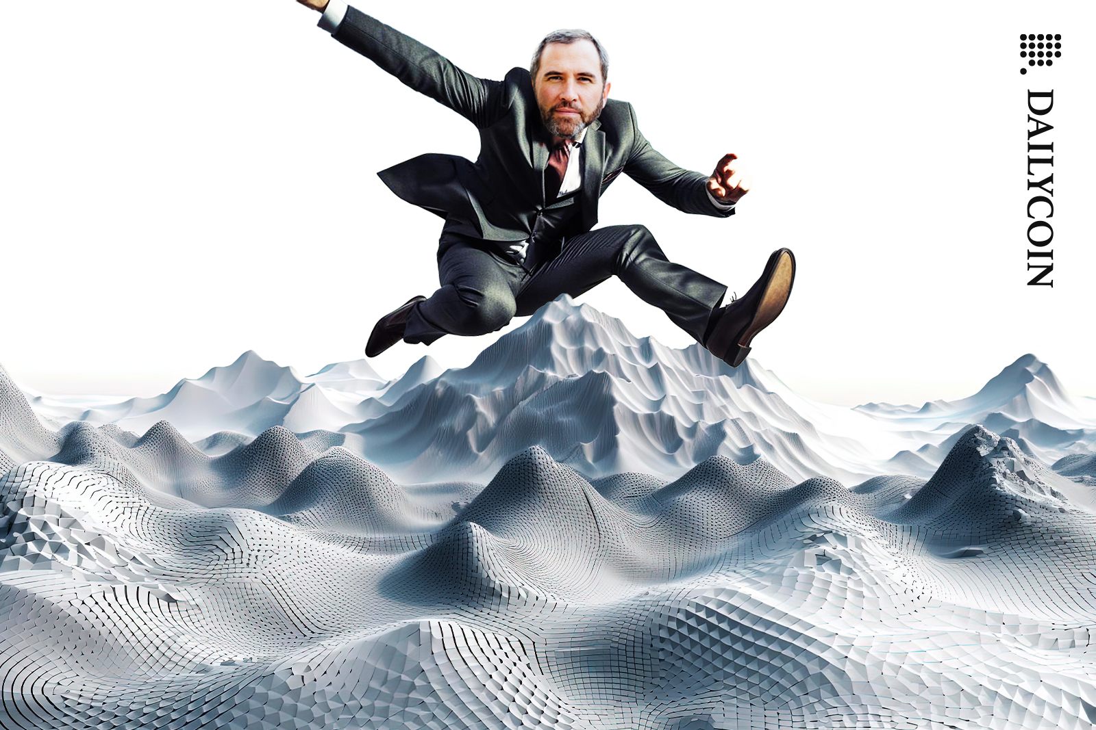 Brad Garlinhouse jumping through hurdles onto gray land.