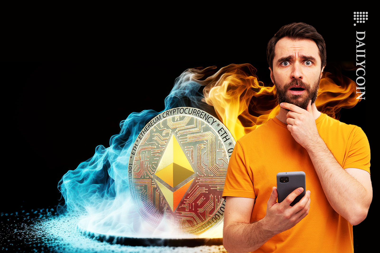 Man thinking what happened with Ethereum burn.