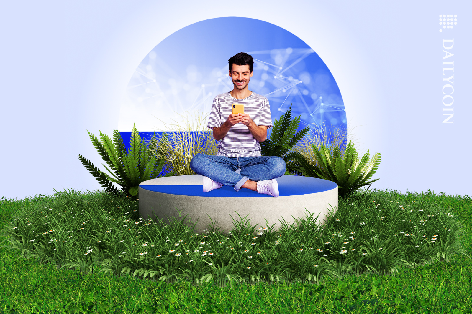 Man sitting on Coinbase BASE, in natural habitat.