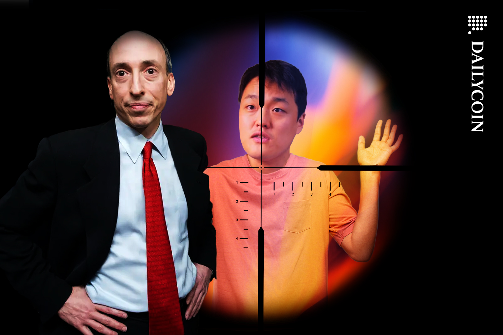 Do Kwon in the target view, hes putting his hands up in midst of fire. Gary Gensler thinking what to do with him.
