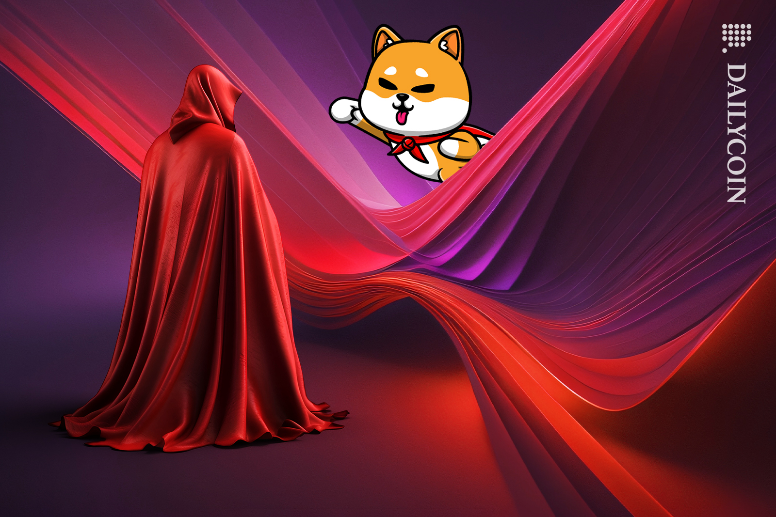 Shiba inu jumping in the air happy to meet a new member of the team.