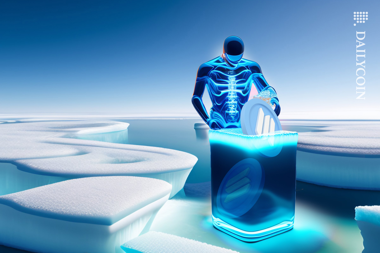 Ice man in Antartica freezing Solana.