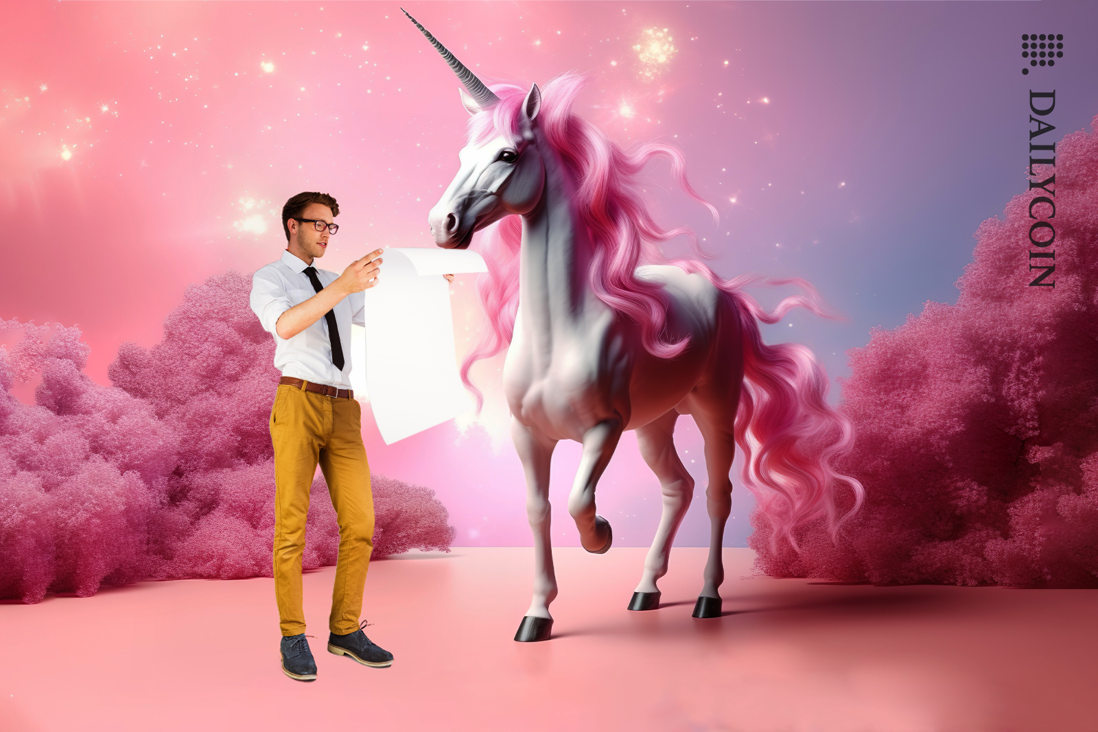 Uniswap's lawyer reading the news to the unicorn.