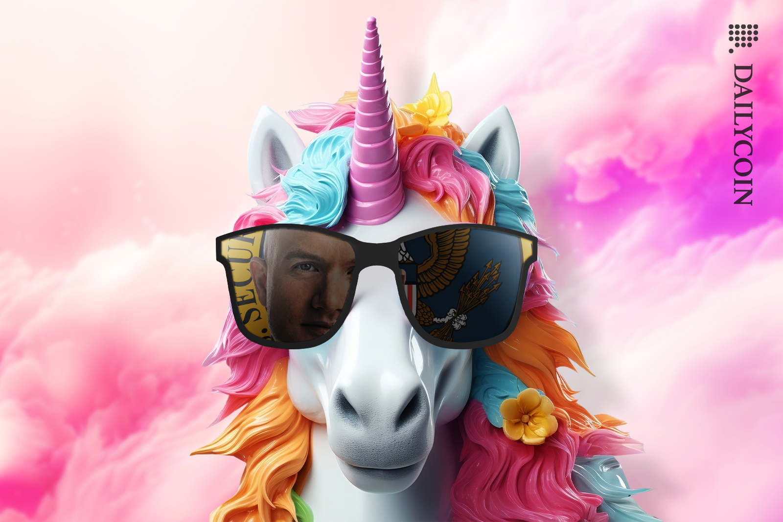Cool unicorn wearing sunglasses seeing SEC and Brian armstrong.