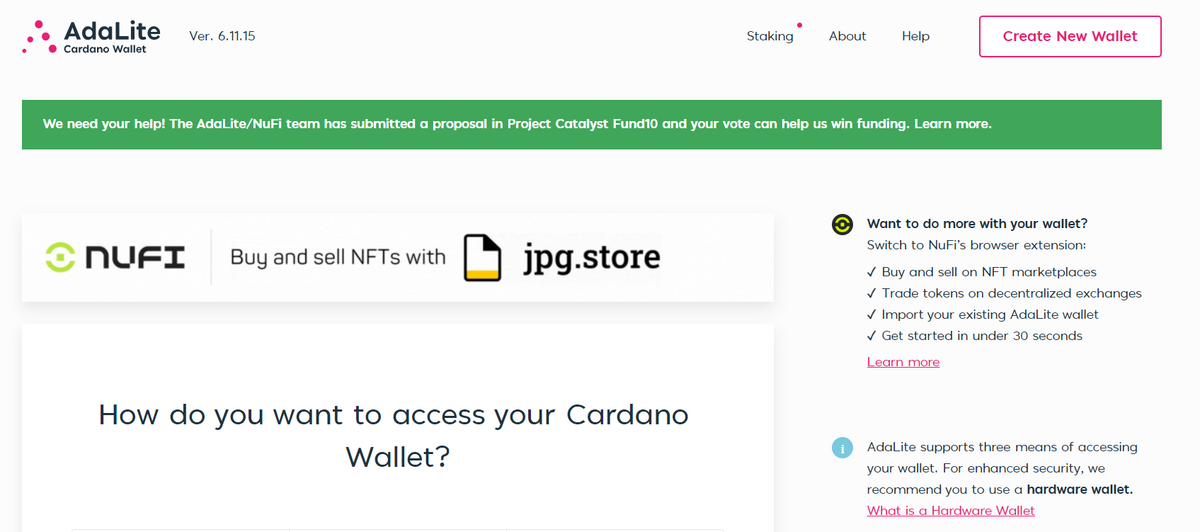 Adalite wallet website.