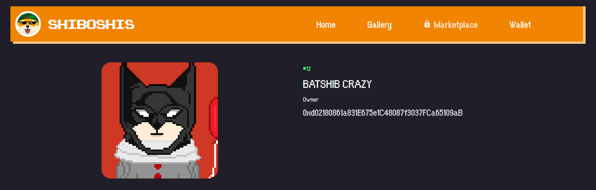 Example of a Shiboshi renaming function. In this case it is Shiboshi Batshib crazy NFT.