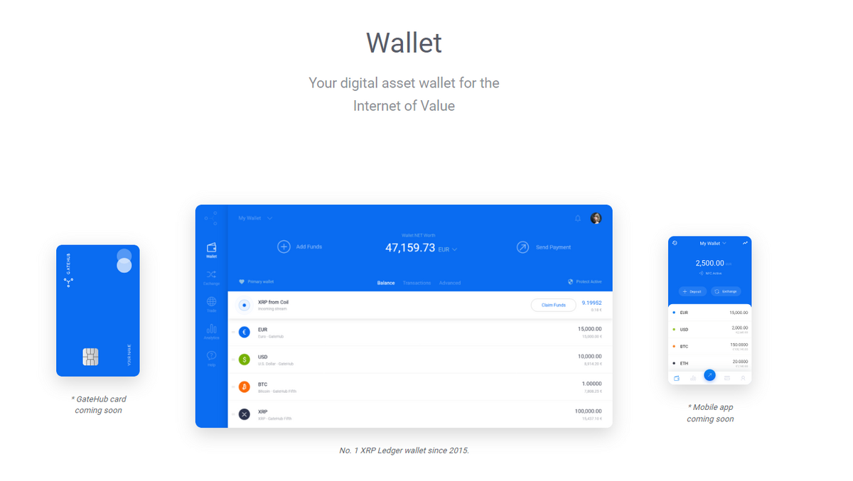 Gatehub ripple wallet advertisement page.