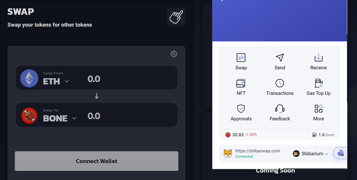 A comparison between Shibaswap an Rabby user interface.
