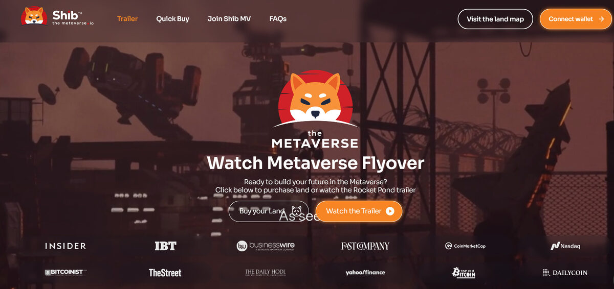 Shiba metaverse landing page.