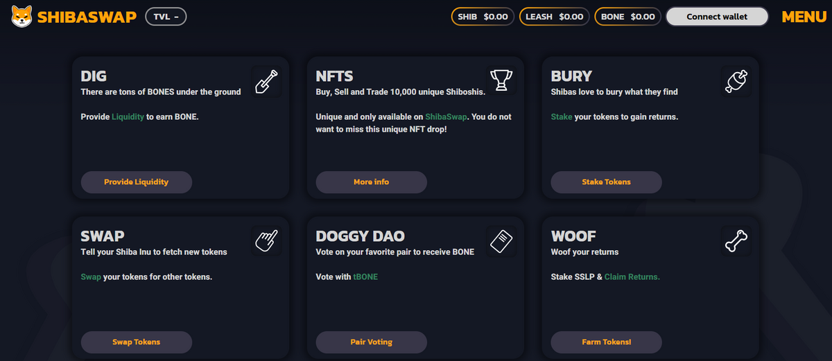 Shibaswap website landing page.
