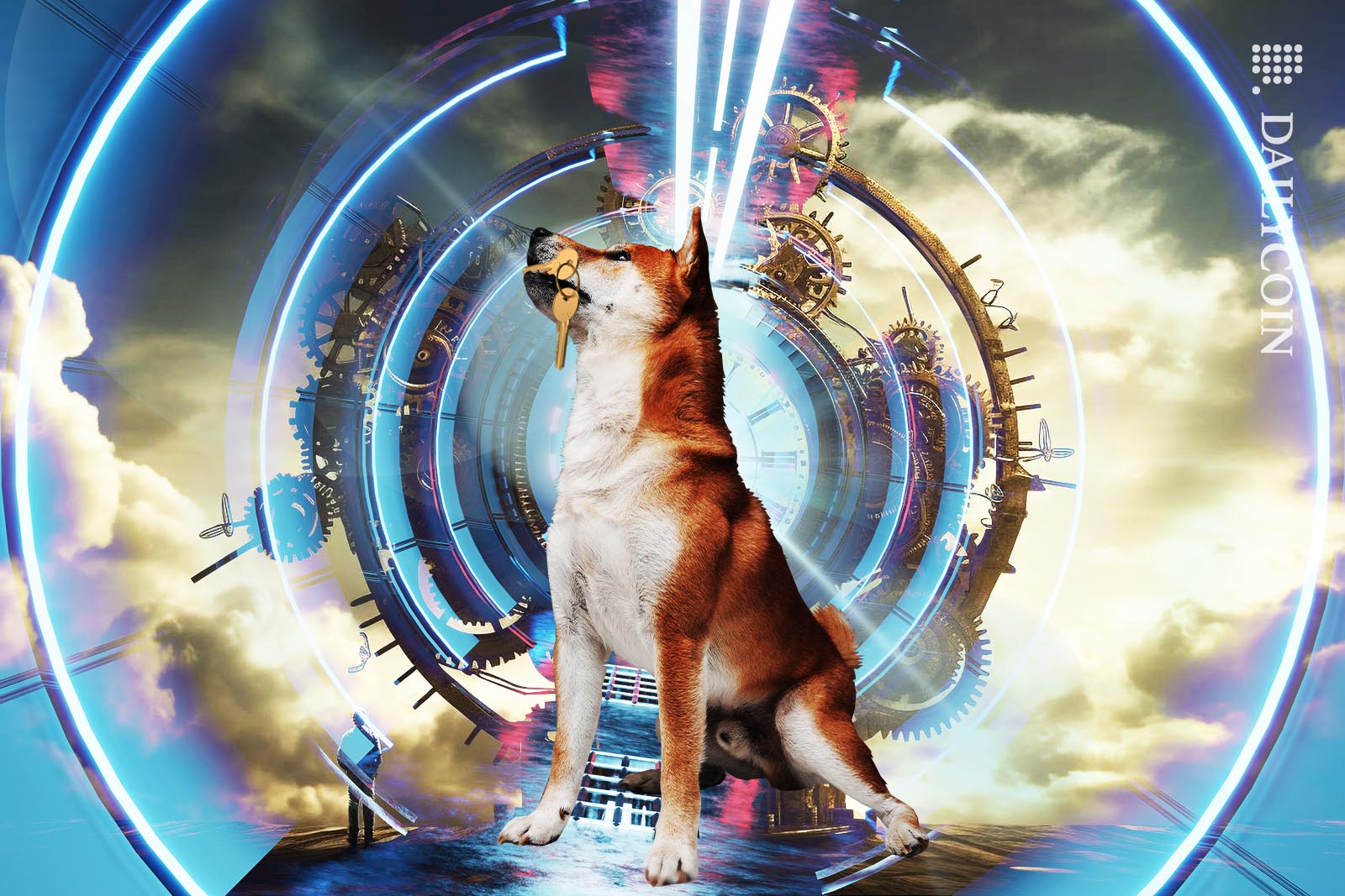 Shiba Inu in a time warp tunnel unlocking time.