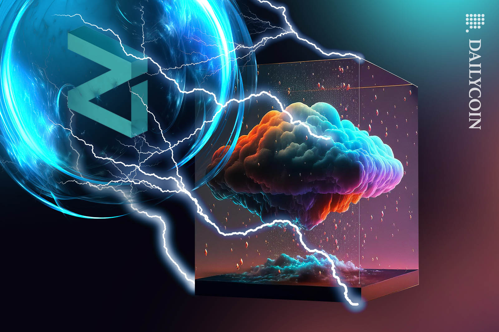 Cloud enclosed in a glass box charging a Zilliqua logo.
