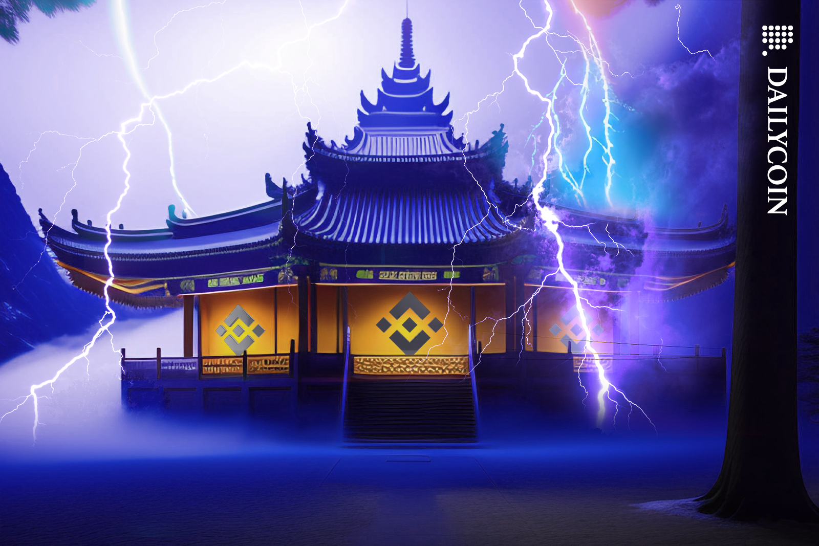 Lightning storm on Binance Asia office.