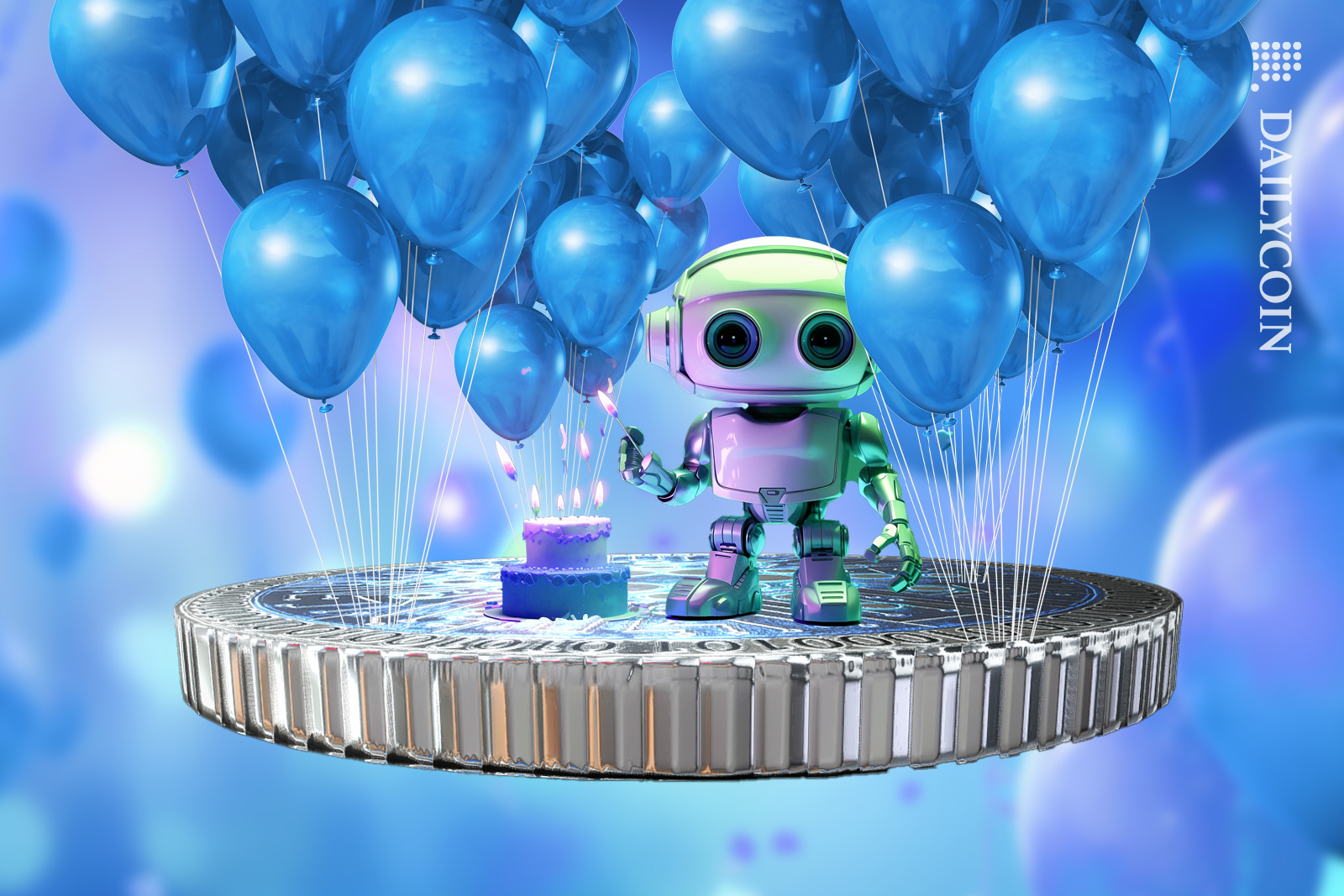 Robot celebrating Cardano (ADA).