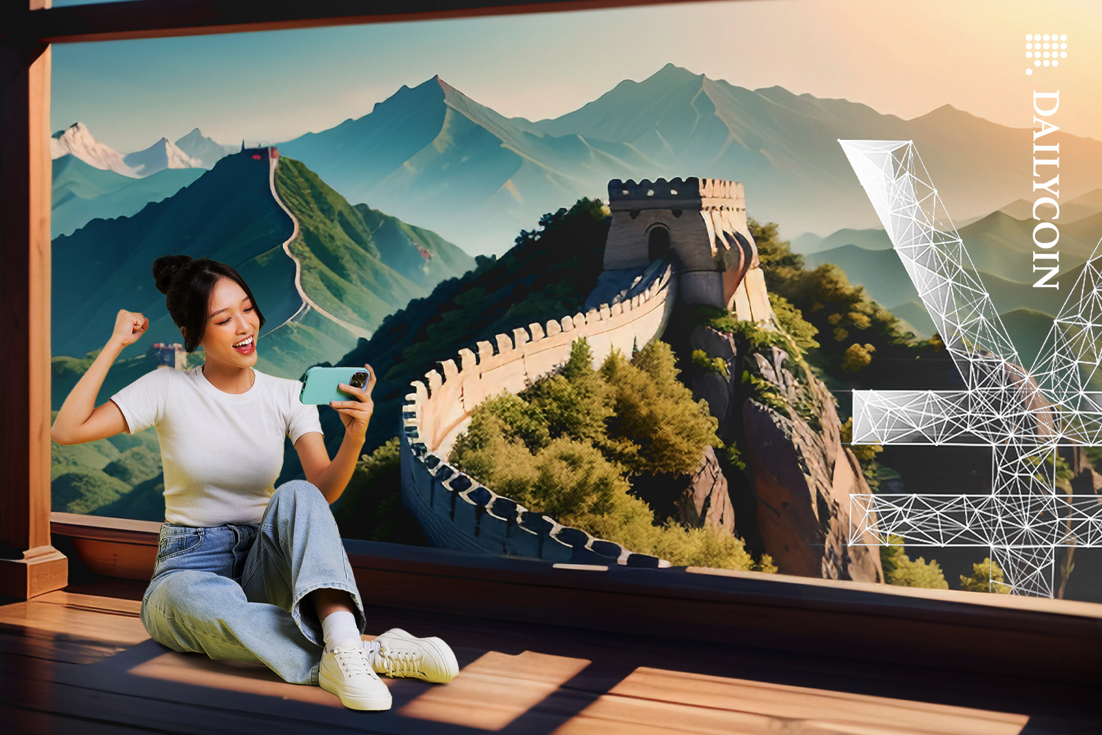 Girl happy about the digital YUAN news.