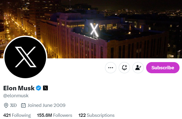 Elon Musk X profile.