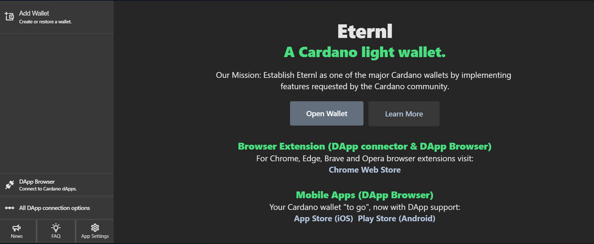 Eternl wallet website.