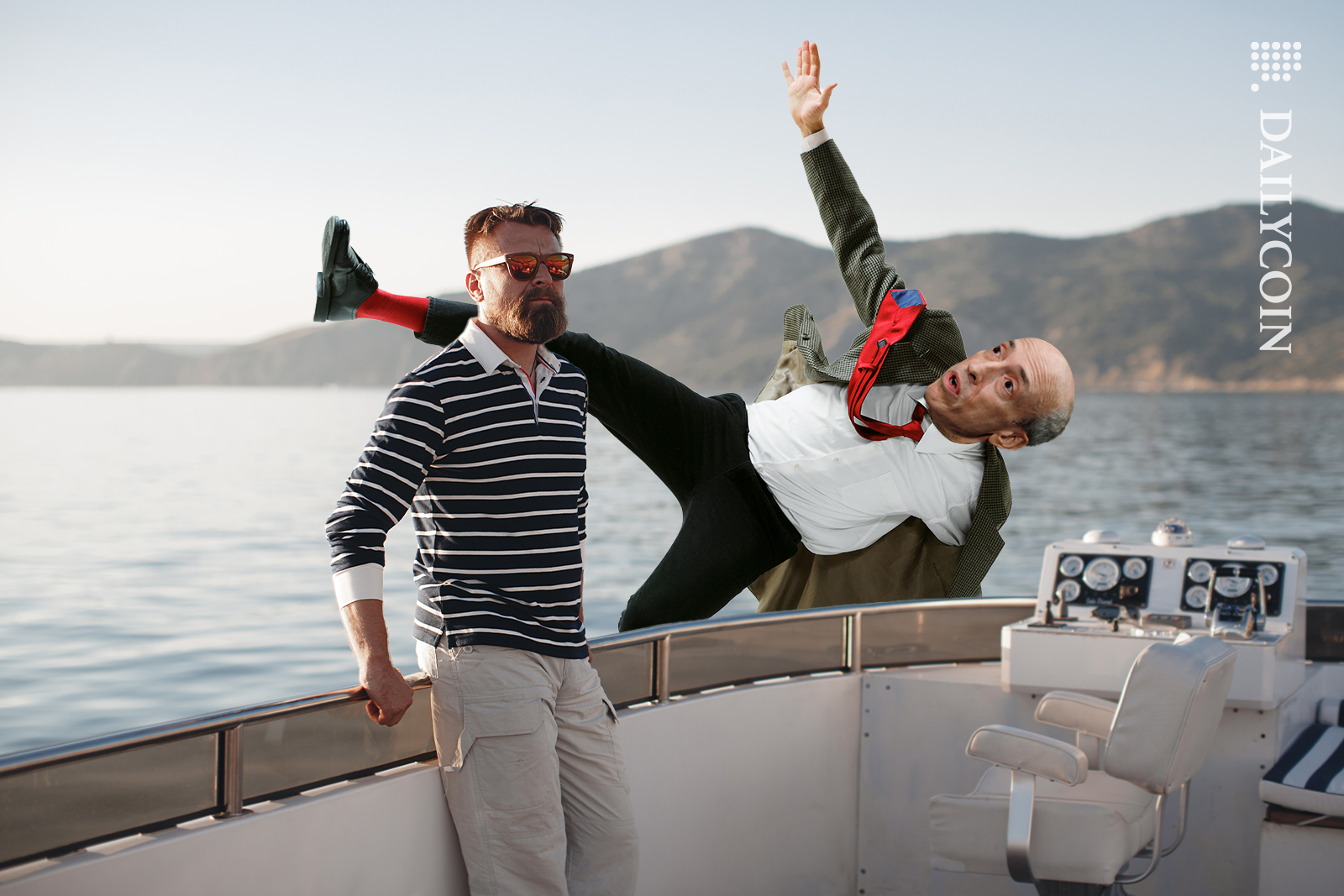 Man on a boat, whilst Gary Gensler is going overboard.
