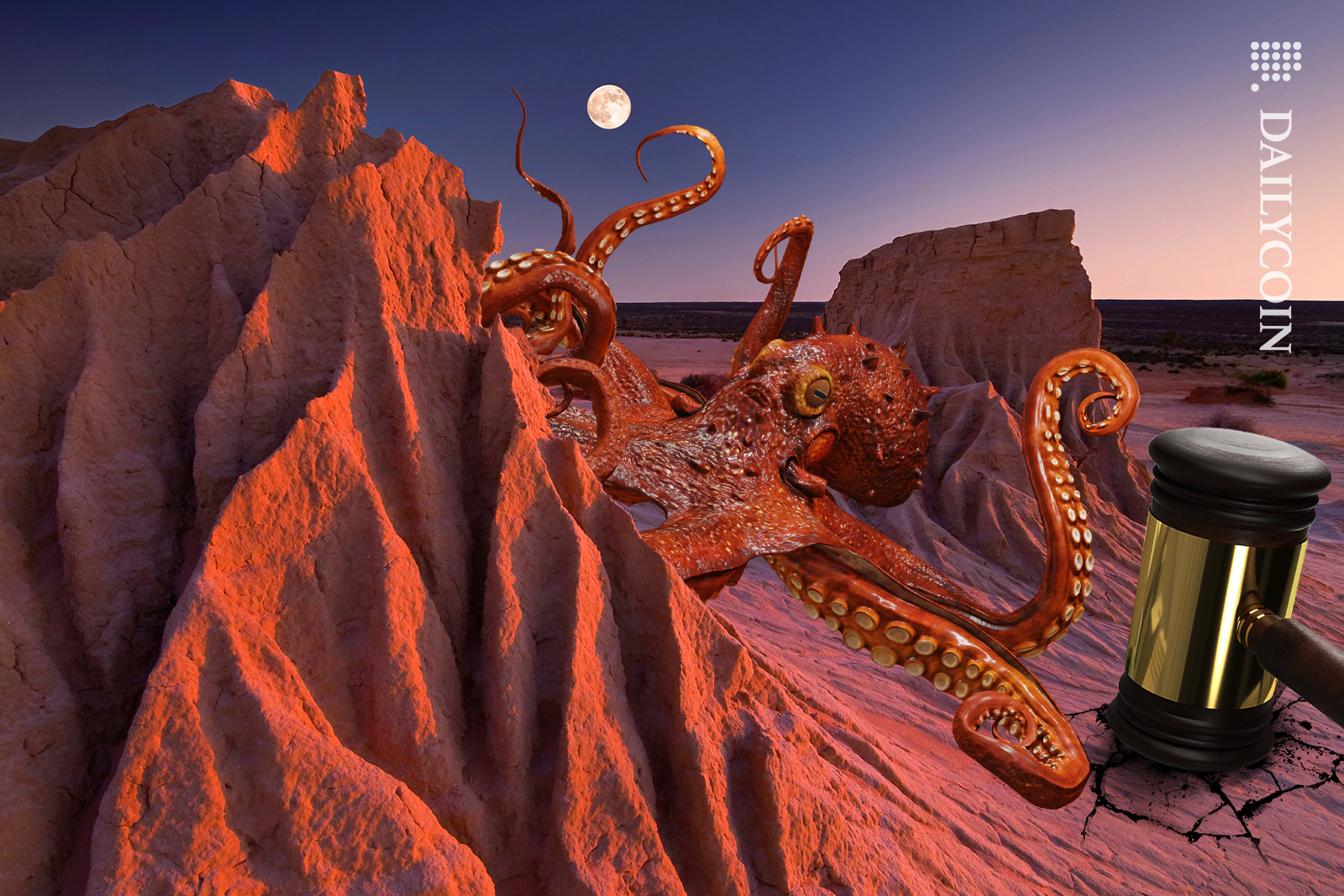 A gavel is chasing Kraken in the Australian landscape.