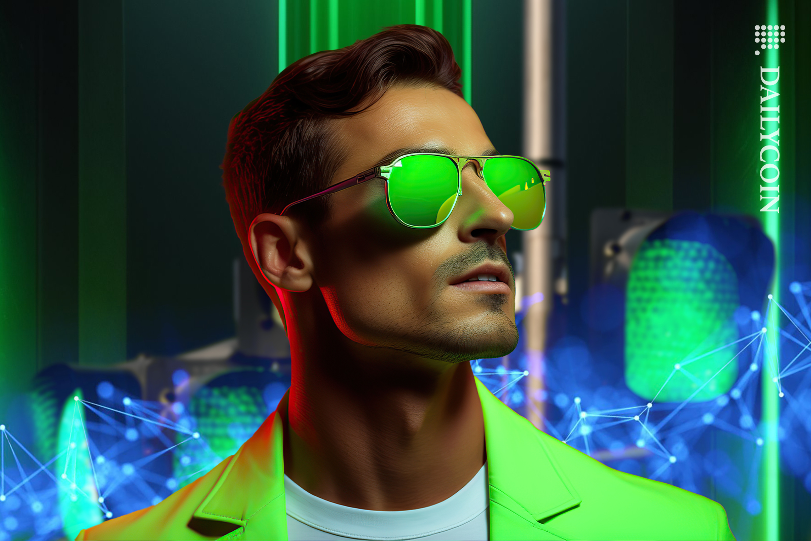 Man with green lights for DEFI.