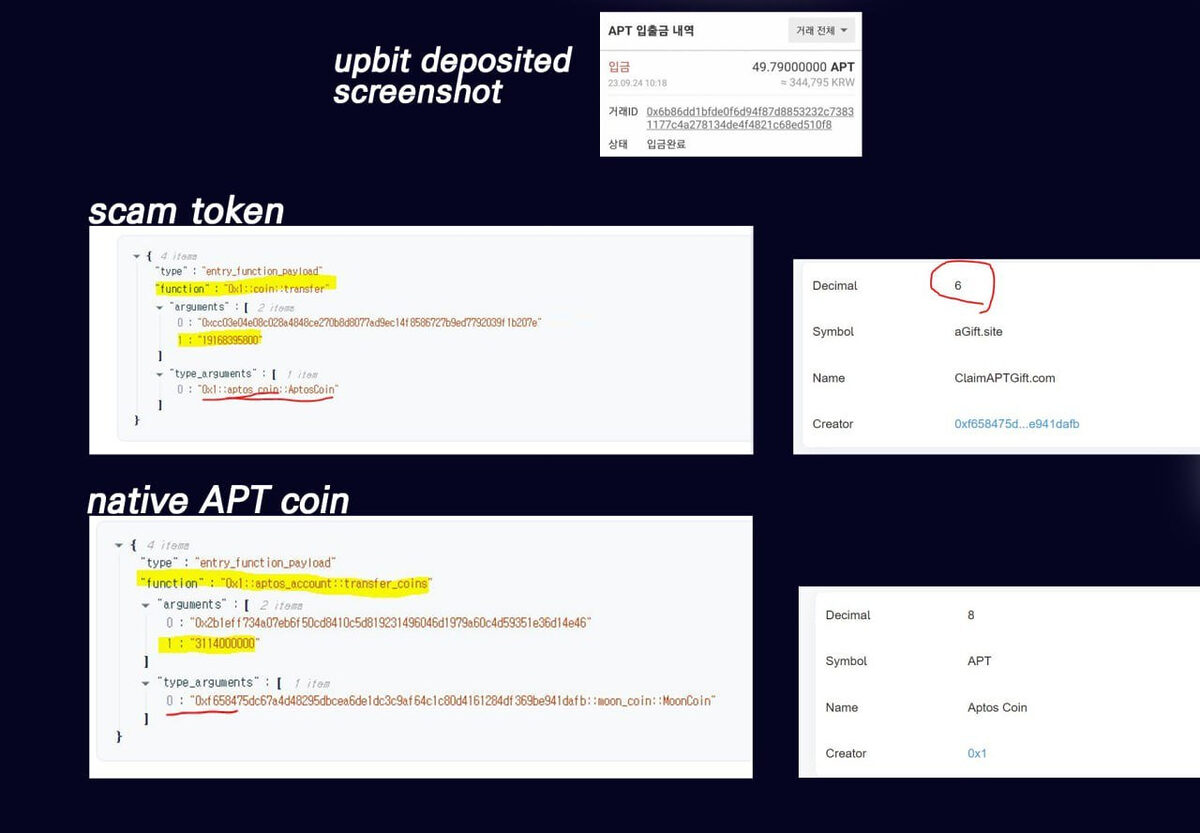 Comparison of APT token contract and fakeAPT token contract.