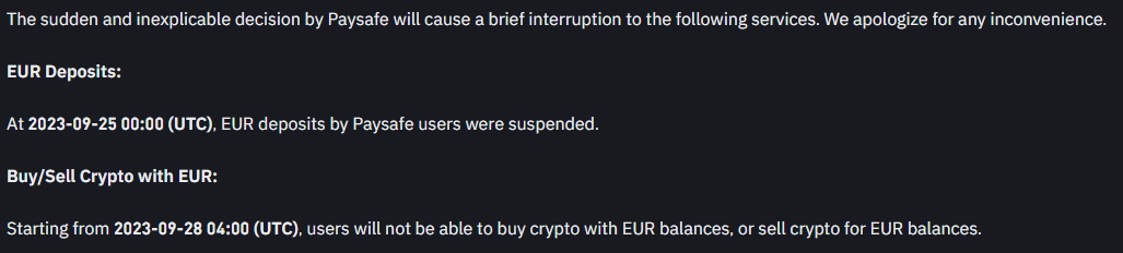 Snippet from Binance's official announcement.