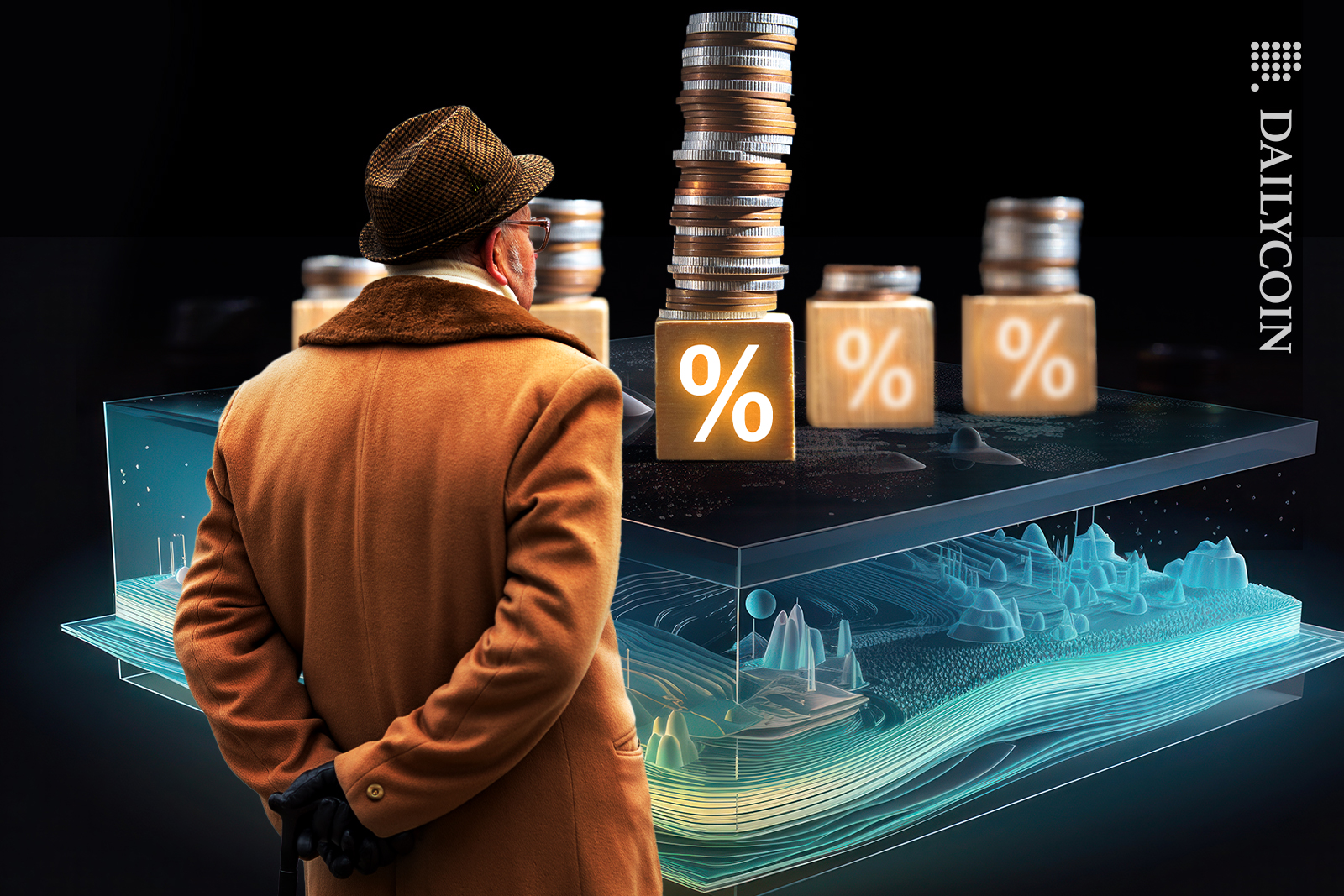 An old man looking at data for interest rates.