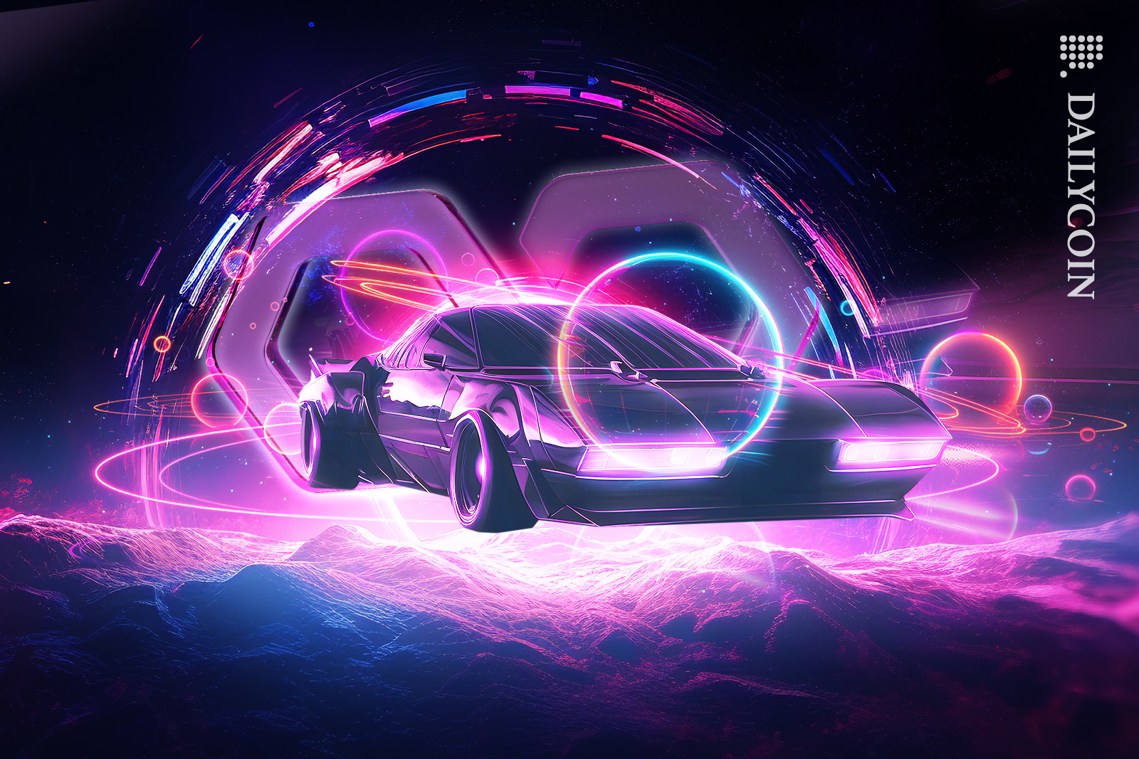 A fast car in Cosmos in a Polygon Portal.
