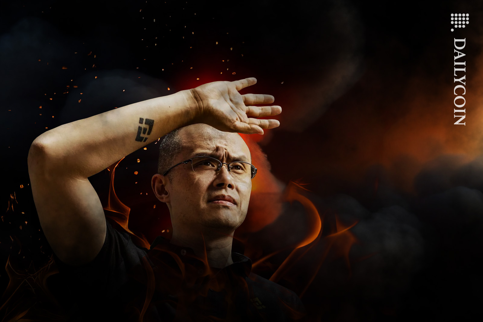 Changpeng Zhao trying to see the future in thick smoke and flames.