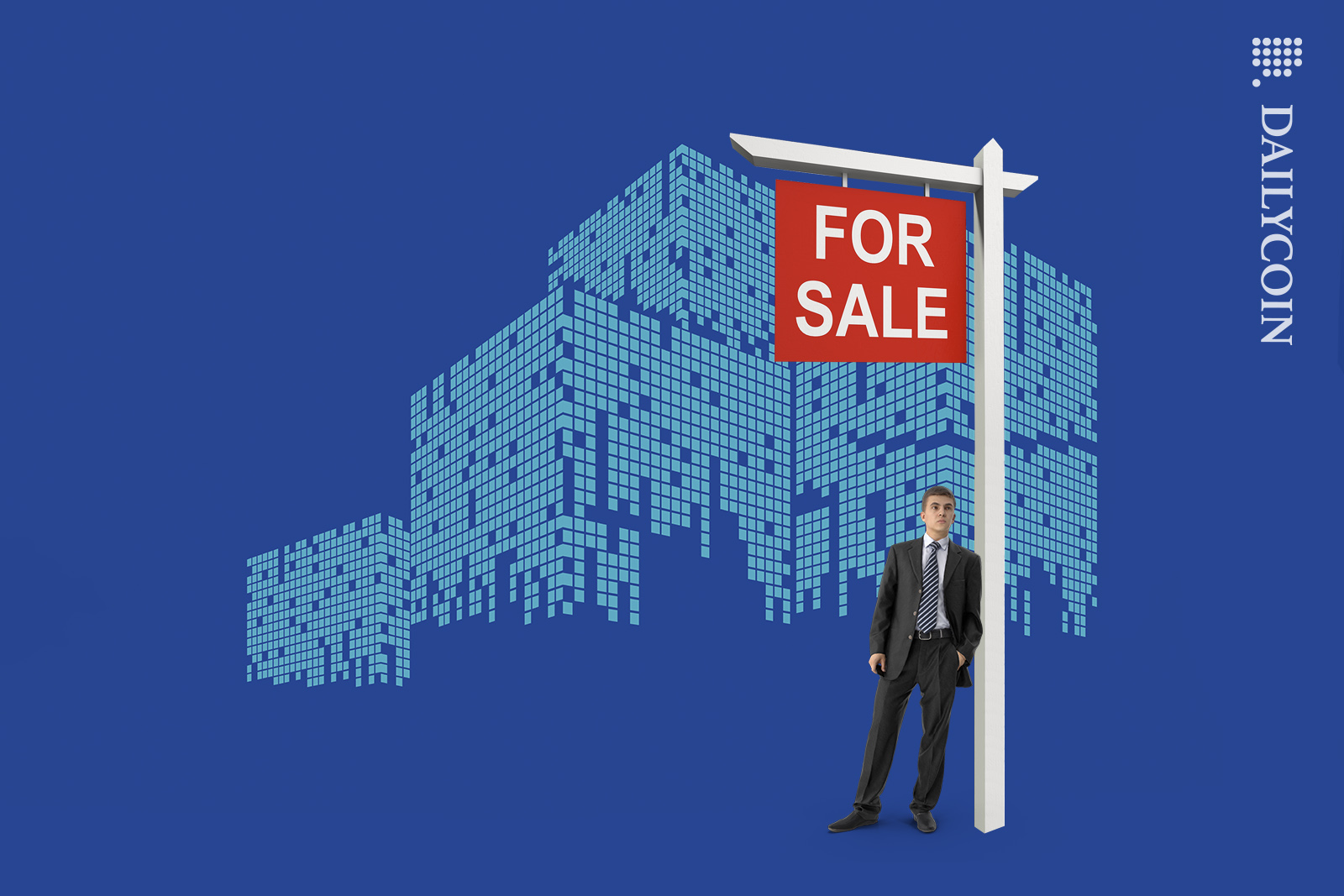 Business man in suit selling a digital property.