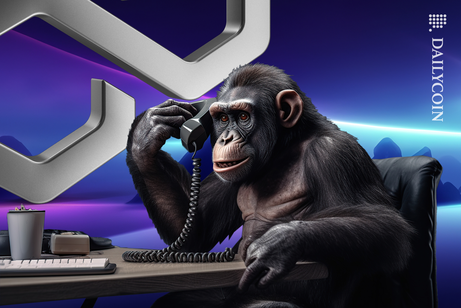 An ape on the phone in the Polygon (MATIC) space.