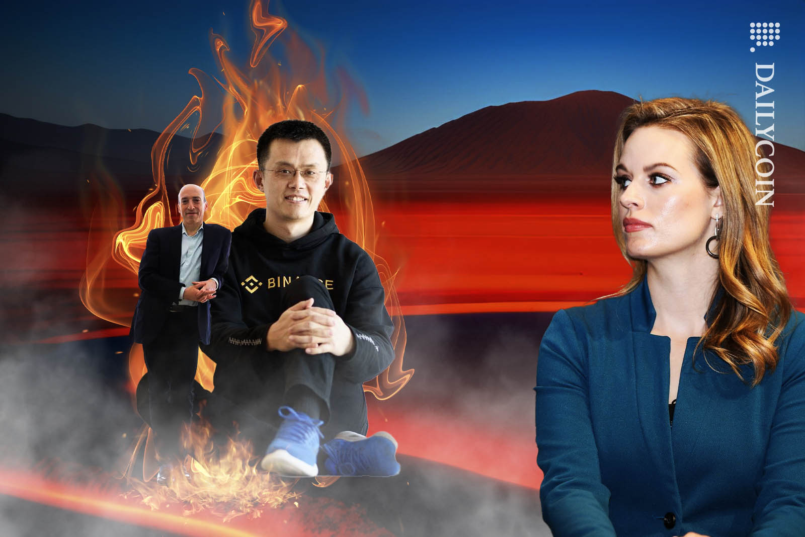 Perianne Boring appears to be unhappy looking at Changpeng Zhao and Gary Gensler.