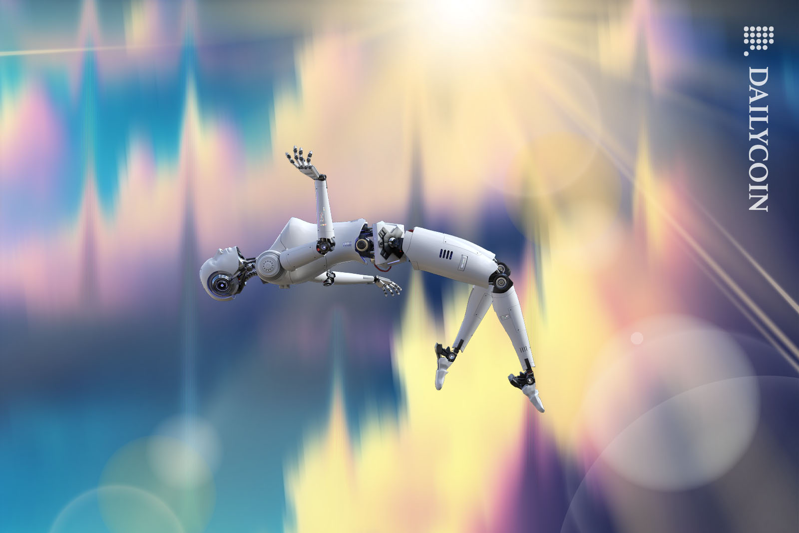 Robot falling out of the sky with high speed.