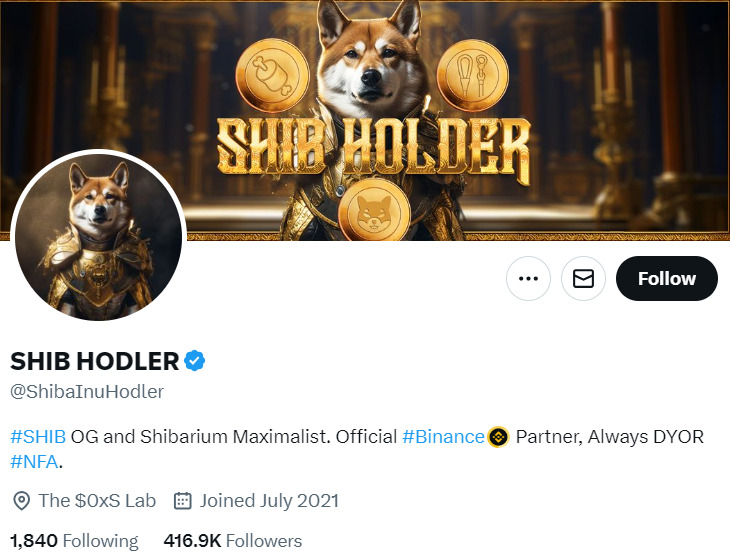 Shiba Inu influencer X profile.