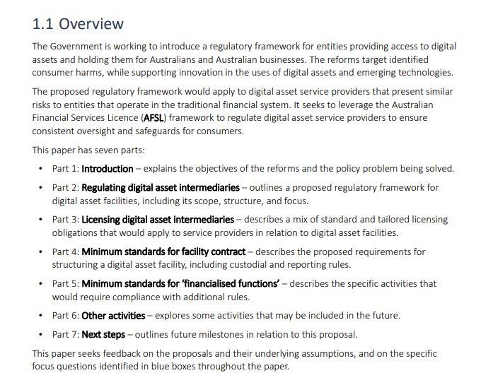 A snapshot of a regulatory framework overview document.