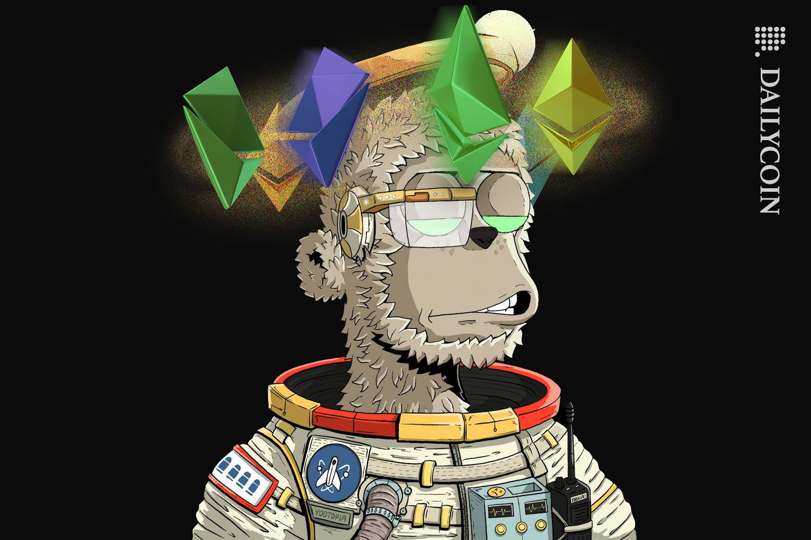 y00ts NFT character as Ethereum logos spinning around his head.