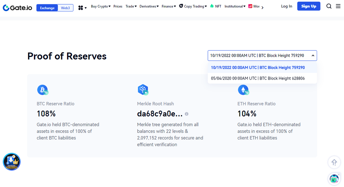 Gate.io information about PoR.
