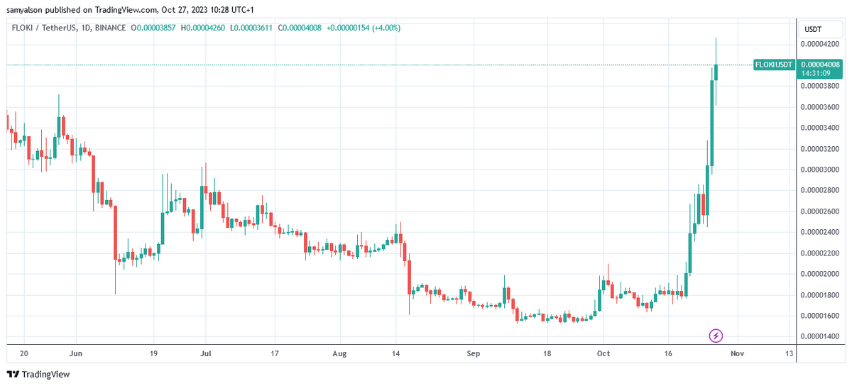 FLOKIUSD daily chart from Trading View showing uptrend from October 20.