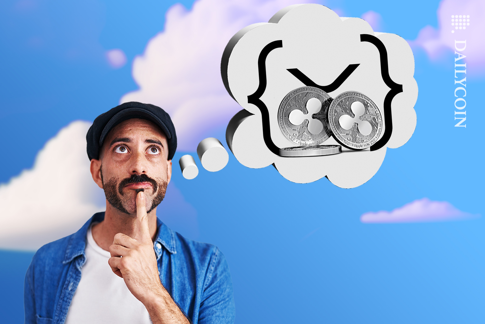 Man thinking about Ripple coins and XRP ledger.
