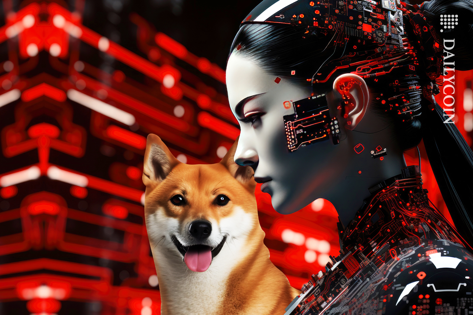 Shiba inu with an AI robot.