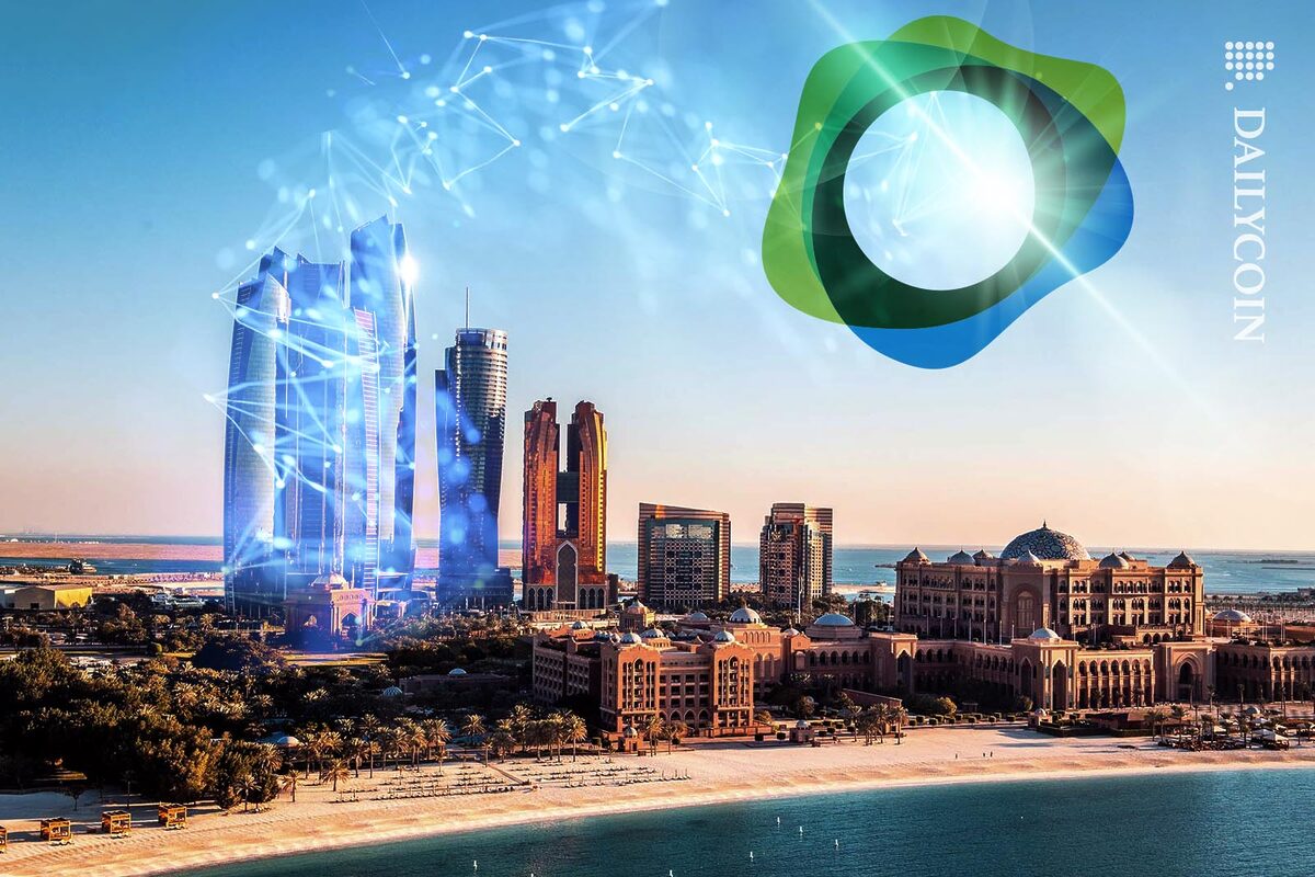 Abu Dhabi being energized by a huge Paxos logo on the sky.