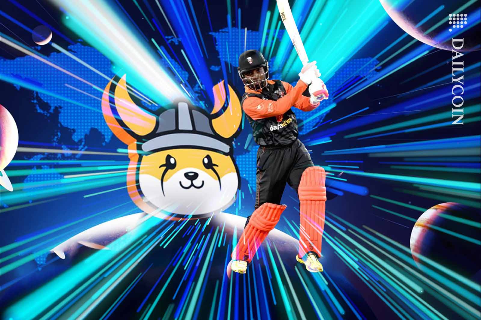 3D flokin logo with Manipal Tigers' Tatenda Taibu in action.