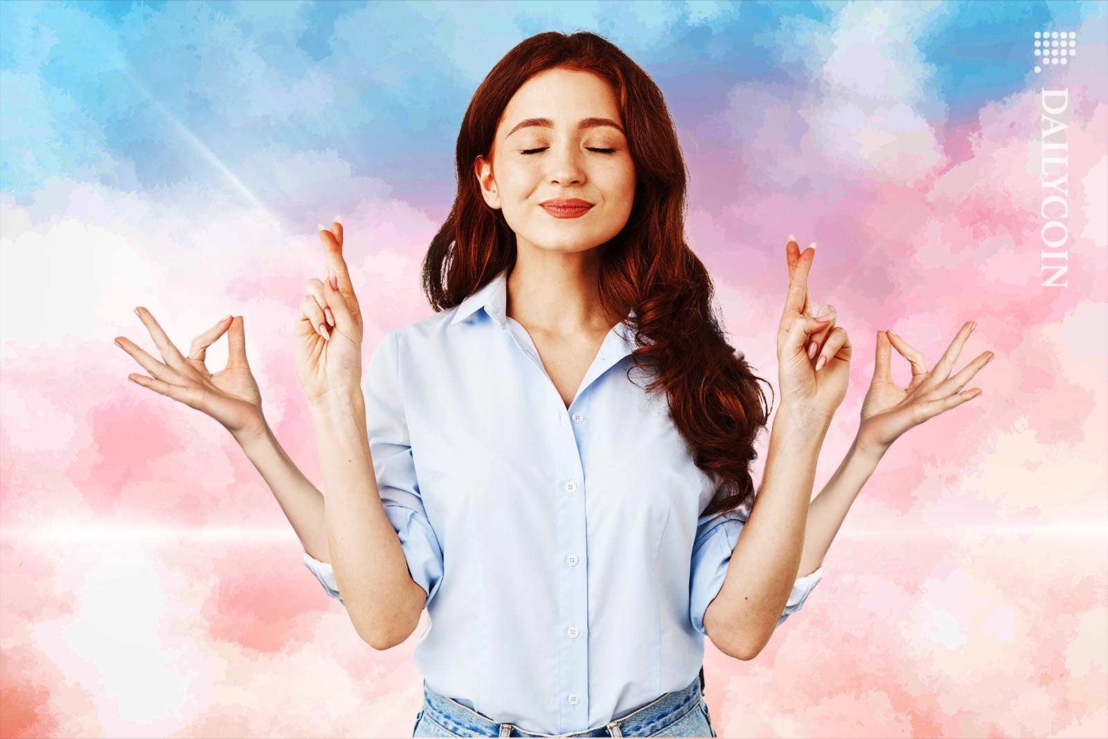 Woman with four arms looking peaceful and calm.